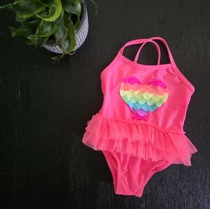 Pink Swimsuit with Rainbow Heart